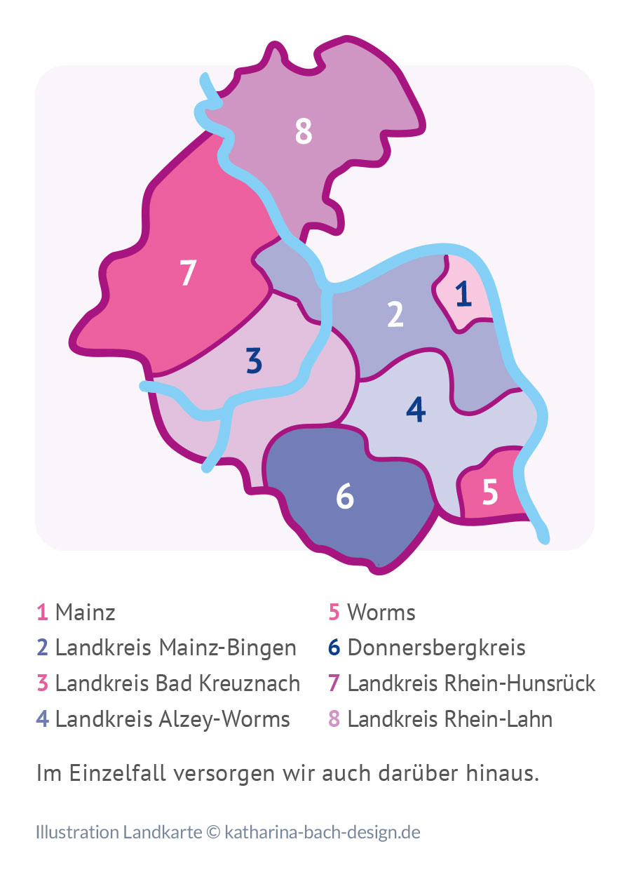 Karte des Einzugsgebiets des Kinderpalliativteams Mainz